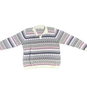 Vintage‎ Pastel Fair Isle Polo Collar Sweater Half Button Pullover